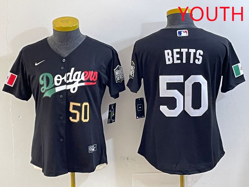Youth Los Angeles Dodgers #50 Betts Black Mexico Game 2025 Nike MLB Jersey style 9